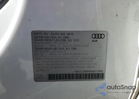 2016 Audi Q5 Premium Plus из США, поврежденный, VIN WA1L2AFPXGA011653